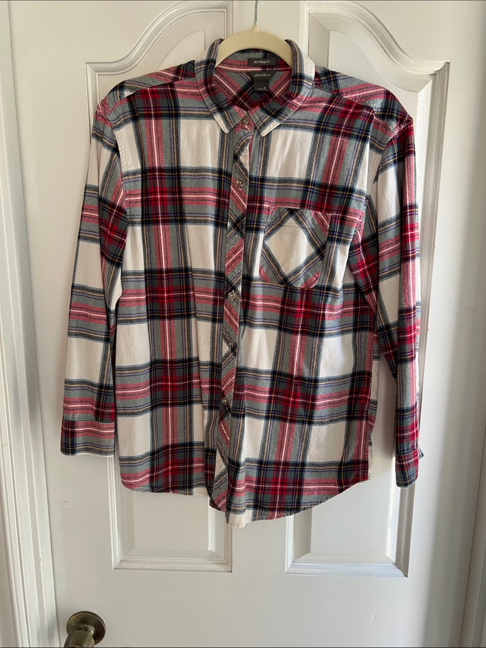 Eddie Bauer Red, White and Blue Plaid Button-Down Shirt